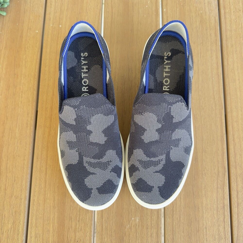 Rothy’s The Sneaker Women’s 8 Grey Camo Knit Slip On Washable Comfortable Shoes